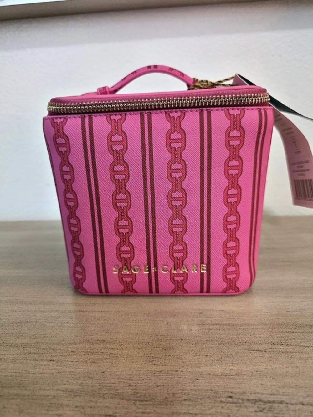 Sage & Clare Pink Chain-Print Cosmetic Bag NWT